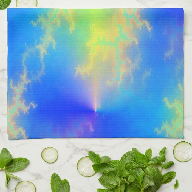 Linge De Cuisine Ciel bleu et boulons de foudre jaune doré (Plié)