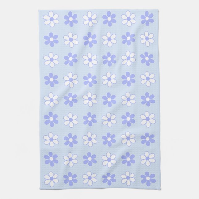 Linge De Cuisine Ciel bleu et fleurs blanches sur fond bleu clair (Vertical)