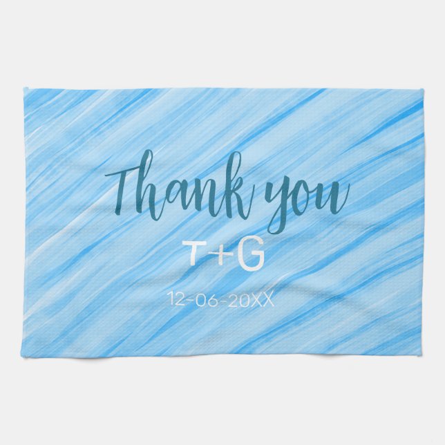 Linge De Cuisine Ciel bleu merci ajouter nom couple date année text (Horizontal)