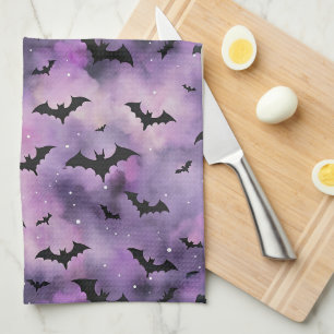 Linge De Cuisine Ciel d'Halloween violet avec chauves-souris - Éffr