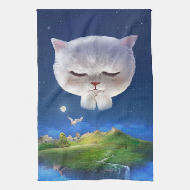 Linge De Cuisine Ciel nocturne avec chat (Vertical)