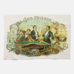 Linge De Cuisine Cigar vintage Étiquette Art, Club Friends Billard