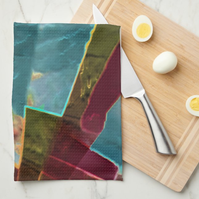 Linge De Cuisine cire sculptée à l'aspect Brown et bleu (Quart Plié)