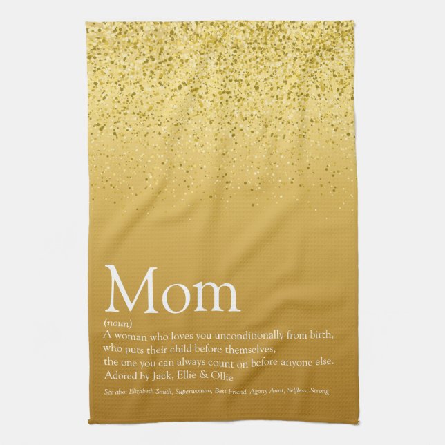 Linge De Cuisine Citation de définition de maman paillettes dorées (Vertical)