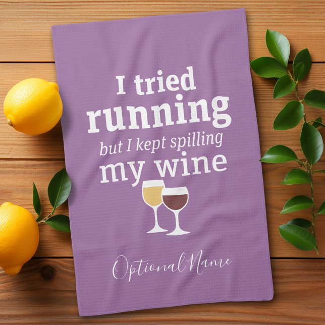 Linge De Cuisine Citation de vin amusant - j'ai essayé de courir -  (Funny yoga and wine drinking kitchen towel - you can personalize with name for a gift)