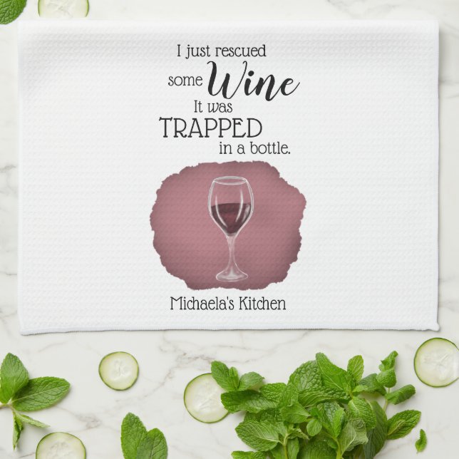 Linge De Cuisine Citation de vin drôle sauvée de la bouteille (Plié)