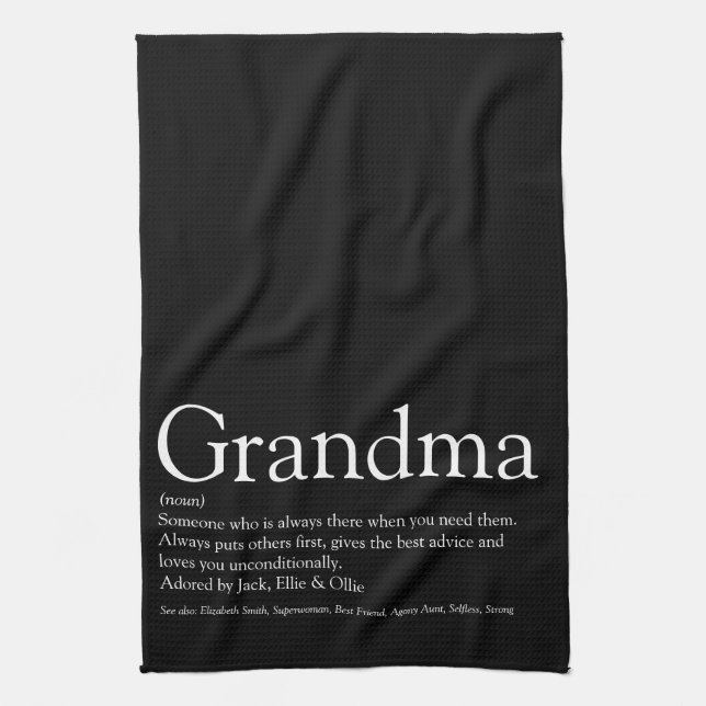 Linge De Cuisine Citation Grand-mère Noir et Blanc (Vertical)