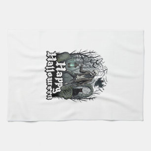 Linge De Cuisine Citerne de squelette de Halloween heureux Chat noi