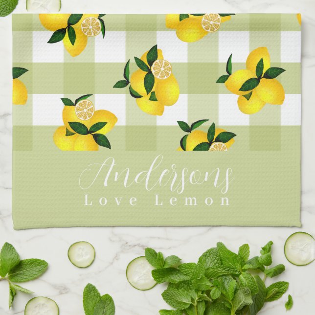 Linge De Cuisine Citron chic En vichy vert (Plié)
