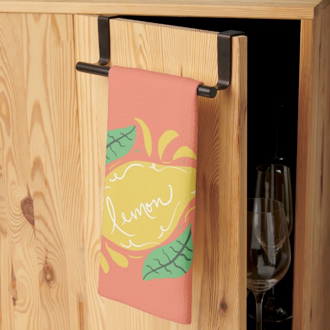 Linge De Cuisine Citron main dessinée Lettrage Citrus jaune vert (Pliage en tiers)