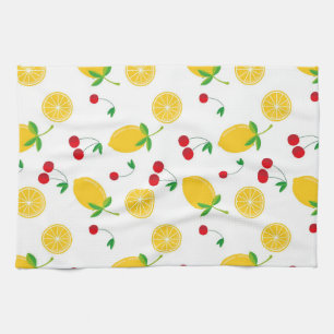 Linge De Cuisine Citron vibrant d'été et cerises rouges