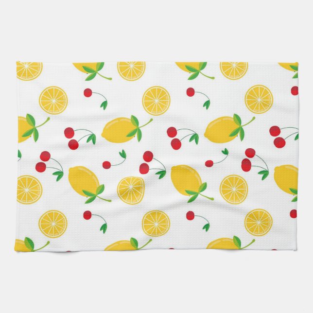 Linge De Cuisine Citron vibrant d'été et cerises rouges  (Horizontal)