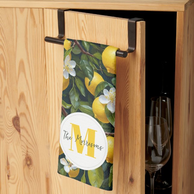 Linge De Cuisine Citrons botaniques modernes Nom de famille (Pliage en tiers)