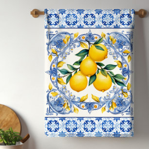 Linge De Cuisine Citrons Carreaux Méditerranéens