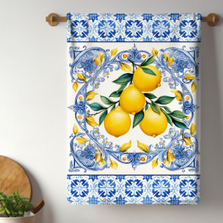 Linge De Cuisine Citrons Carreaux Méditerranéens