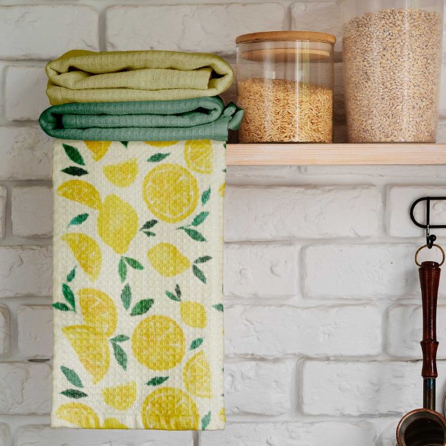 Linge De Cuisine citrons d'aquarelle - jaune et vert (Créateur téléchargé)