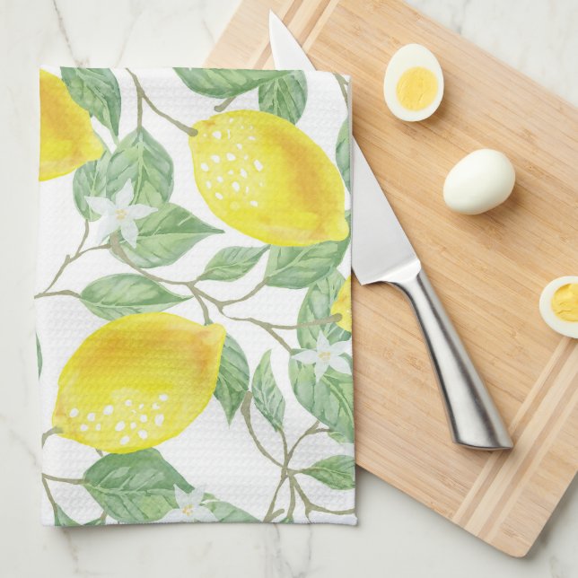 Linge De Cuisine Citrons Jaunes Sur Vins Design (Quart Plié)