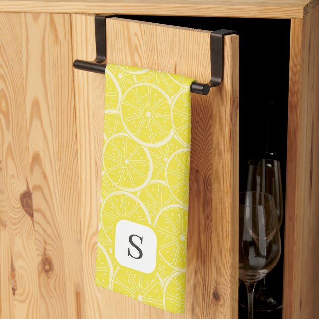 Linge De Cuisine Citrons mignonnes Fruit Monogramme initial (Pliage en tiers)