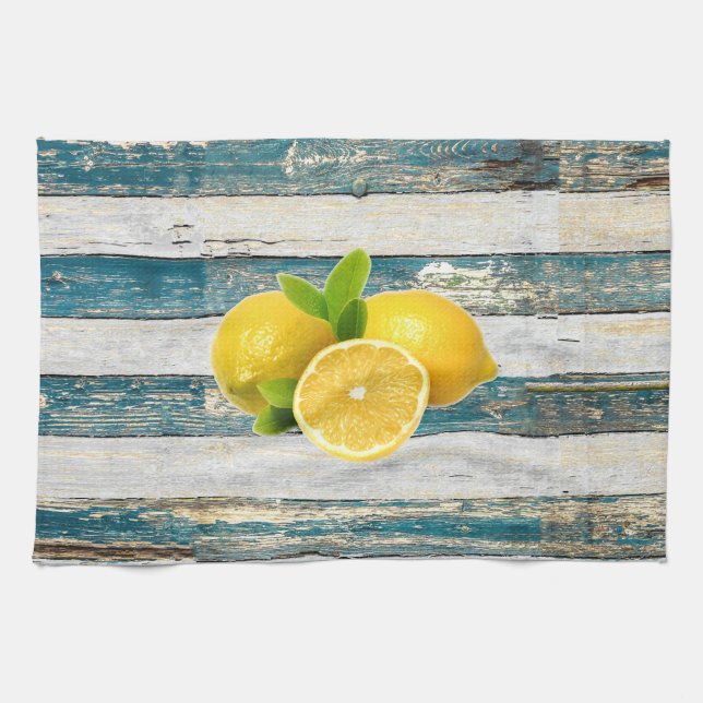 Linge De Cuisine Citrons rustiques (bleus) (Horizontal)
