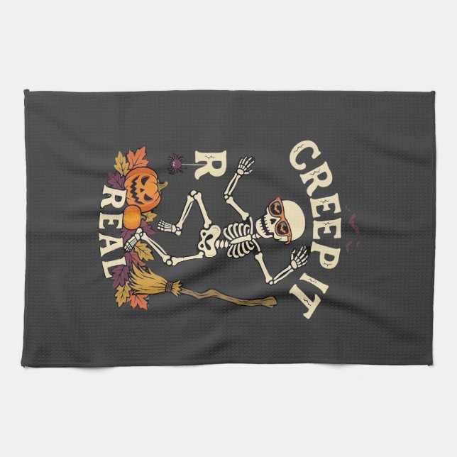 Linge De Cuisine Citrouille Balai de squelette dansant Creep It Rea (Horizontal)