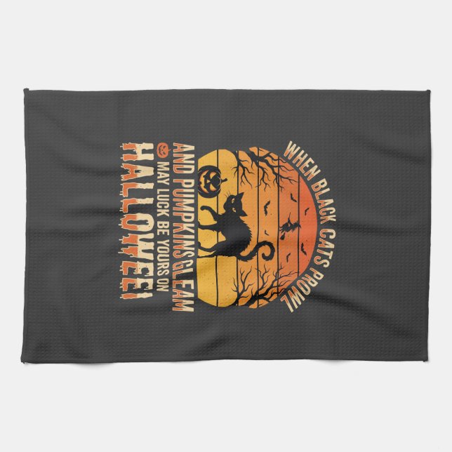 Linge De Cuisine Citrouille Chat Noir Halloween Design Vectoriel (Horizontal)