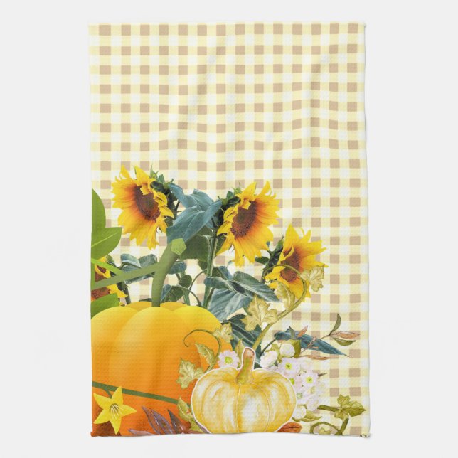 Linge De Cuisine Citrouille d'automne sur Gingham   (Vertical)