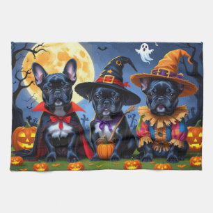 Linge De Cuisine Citrouille de Bulldogs de France noire Halloween d