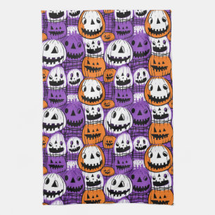 Linge De Cuisine Citrouille de Halloween - Violet, Orange, Blanc
