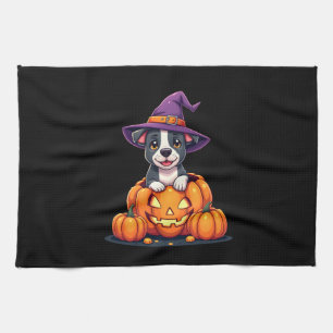 Linge De Cuisine Citrouille de sorcière Pitbull drôle Chien Hallowe