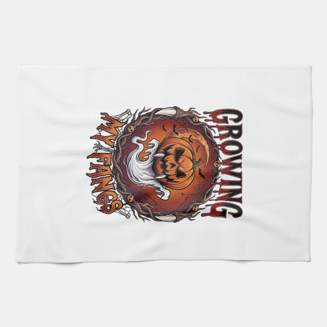 Linge De Cuisine Citrouille de vampire aux crocs croissants Chauves (Horizontal)