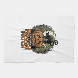Linge De Cuisine Citrouille d'Halloween Chat Tache Brute Gravure Vi