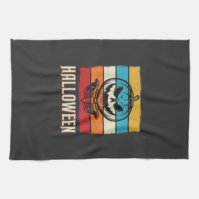 Linge De Cuisine Citrouille d'Halloween Crâne Rétro Vintage (Horizontal)