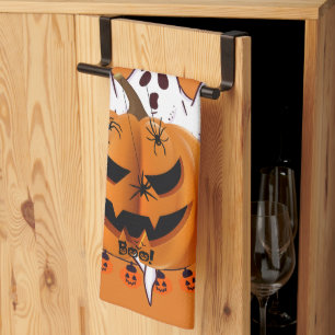 Linge De Cuisine Citrouille d'Halloween effrayante avec fantôme et