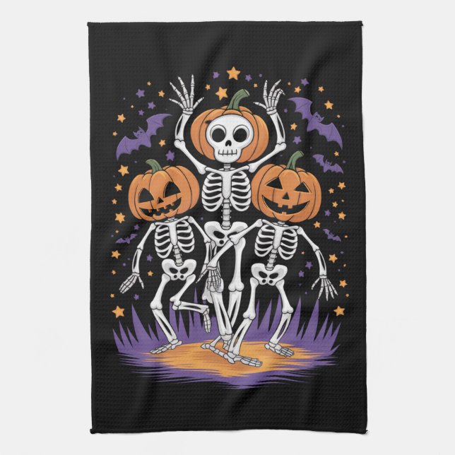 Linge De Cuisine Citrouille d'Halloween squelette dansant  (Vertical)