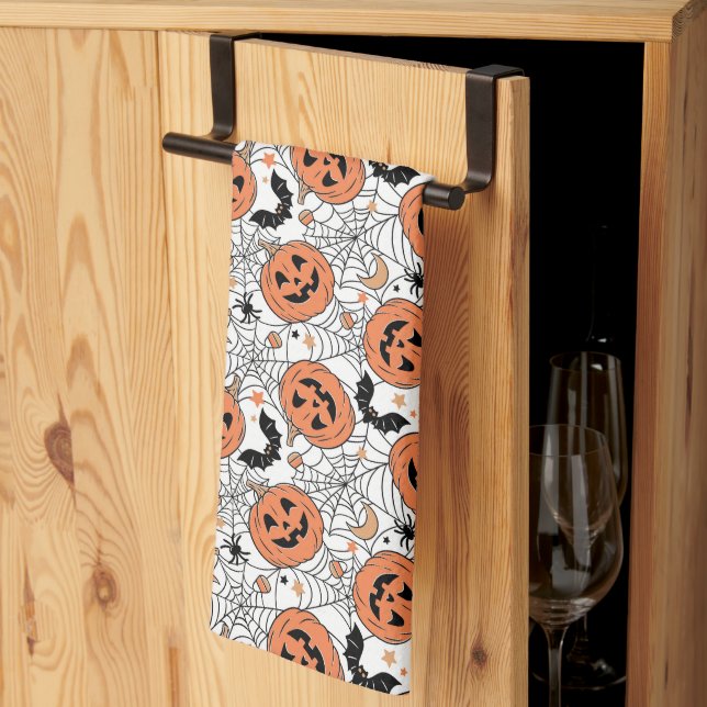 Linge De Cuisine Citrouille éffrayant Motif Halloween (Pliage en tiers)