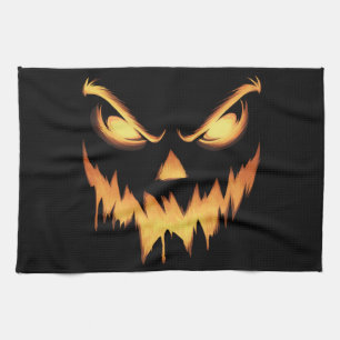 Linge De Cuisine Citrouille effrayante Jack O Lantern Visage Hallow