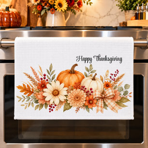 Linge De Cuisine Citrouille florale de récolte de Thanksgiving rust