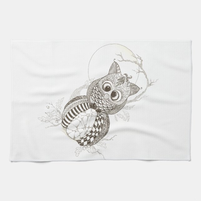 Linge De Cuisine Citrouille Halloween de hibou (Horizontal)