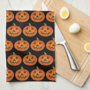 Linge De Cuisine Citrouille Jack-o'-lantern Black Orange Halloween