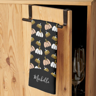 Linge De Cuisine Citrouille Monogramme En Noir, Blush, Blanc, Or
