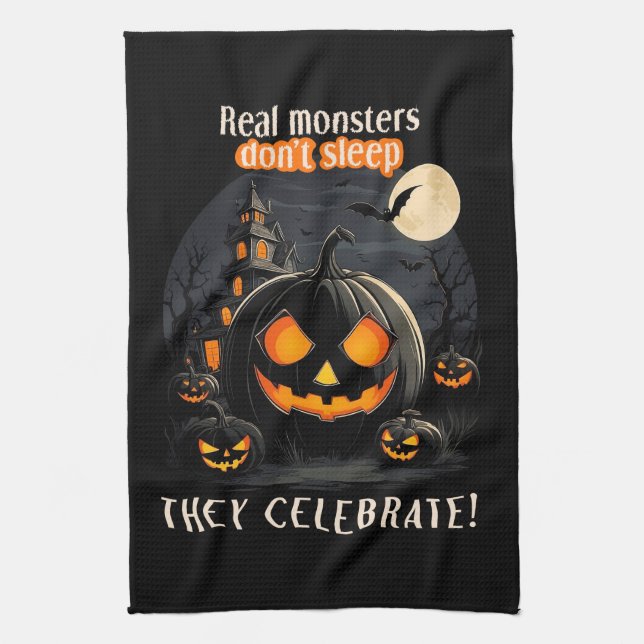 Linge De Cuisine Citrouille noir d'Halloween (Vertical)