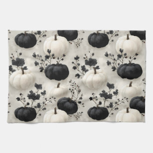 Linge De Cuisine Citrouille noir et blanc design automne