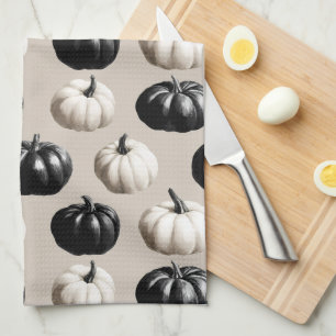 Linge De Cuisine Citrouille noir et blanc Design automne