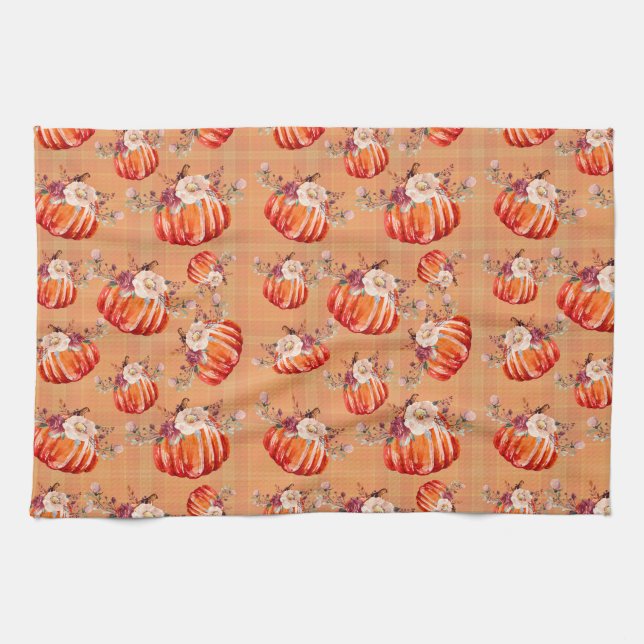 Linge De Cuisine Citrouille orange automne plaid à fleurs chèque au (Horizontal)