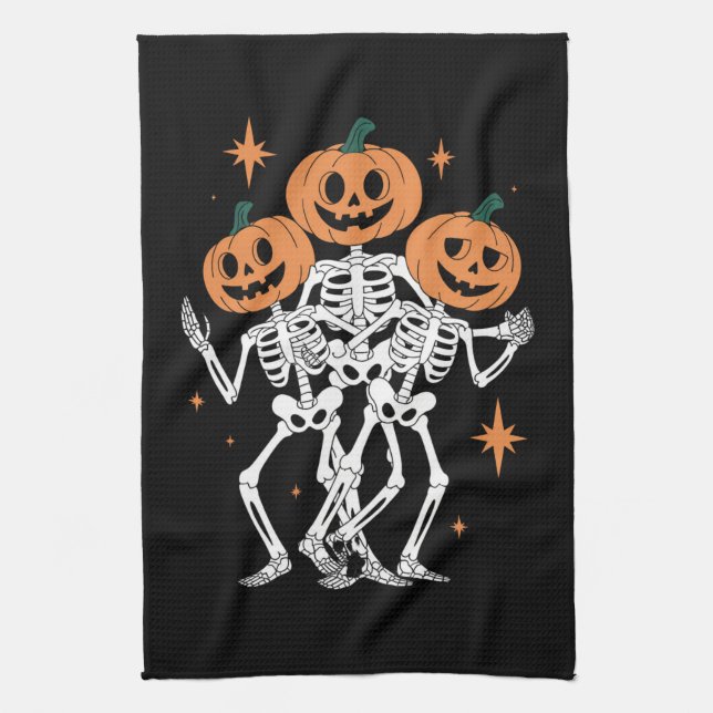 Linge De Cuisine Citrouille Skeleton Halloween Citrouille saison Éf (Vertical)