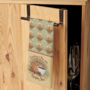 Linge De Cuisine Citrouille Spice Coffee Art et Feuilles d'automne 