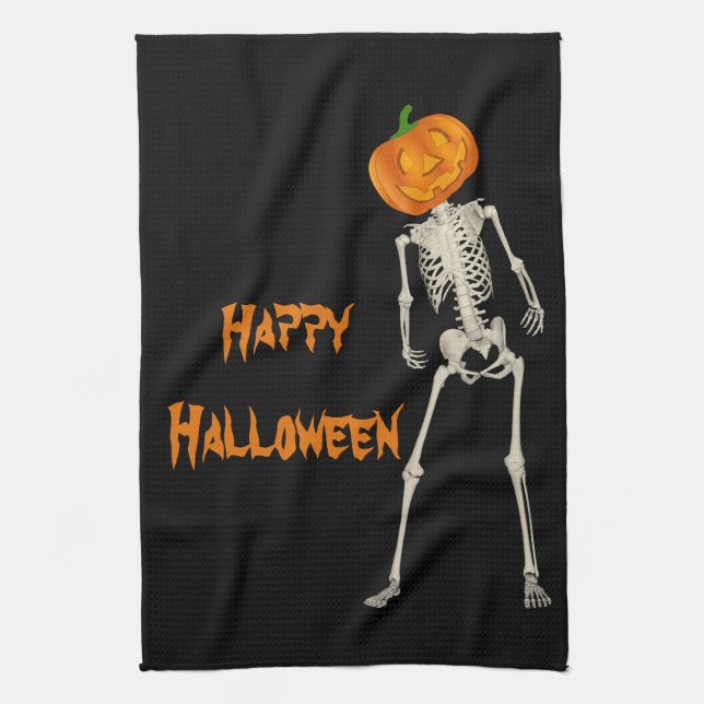 Linge De Cuisine Citrouille squelettique décorative Halloween (Vertical)