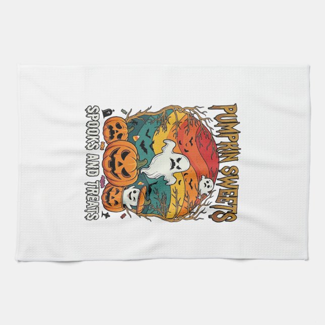 Linge De Cuisine Citrouille Sucreries Esprits Traitements Halloween (Horizontal)