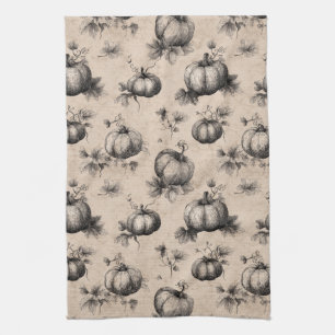 Linge De Cuisine Citrouille vintage et Motif de gravure de vigne