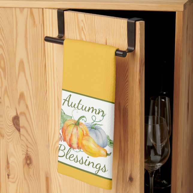 Linge De Cuisine Citrouilles aquarelles  (Pliage en tiers)